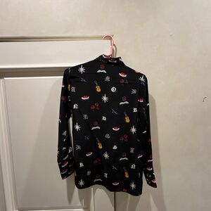 Sandro Black Silk shirt with western theme images, Size Small